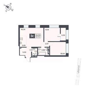 3-к квартира, вторичка, 58м2, 15/25 этаж
