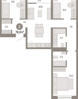 3-к квартира, вторичка, 79м2, 7/15 этаж
