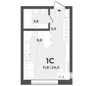 Студия квартира, вторичка, 24м2, 1/9 этаж