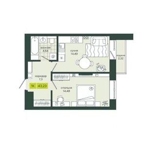 1-к квартира, вторичка, 43м2, 8/25 этаж