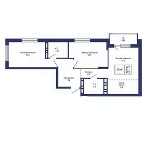 3-к квартира, вторичка, 69м2, 18/24 этаж