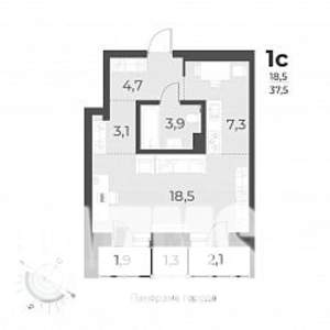 1-к квартира, вторичка, 38м2, 9/17 этаж