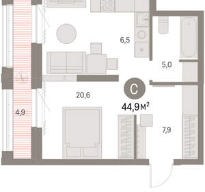 Студия квартира, вторичка, 45м2, 27/30 этаж