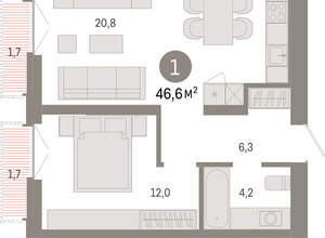 1-к квартира, вторичка, 47м2, 5/23 этаж