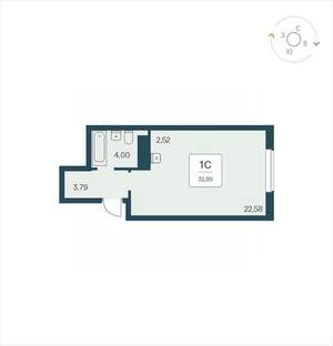 Студия квартира, вторичка, 33м2, 18/25 этаж
