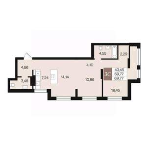 3-к квартира, вторичка, 70м2, 6/10 этаж