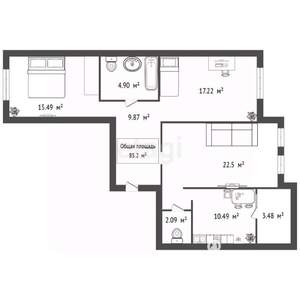 3-к квартира, вторичка, 85м2, 16/17 этаж