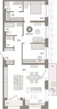 2-к квартира, вторичка, 110м2, 2/11 этаж