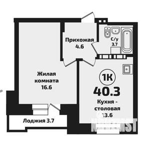 1-к квартира, вторичка, 40м2, 16/17 этаж