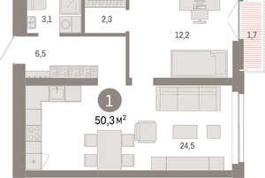 1-к квартира, вторичка, 50м2, 9/23 этаж