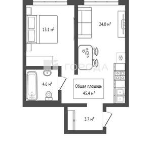 2-к квартира, вторичка, 45м2, 3/7 этаж
