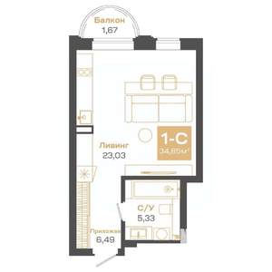 1-к квартира, строящийся дом, 35м2, 16/24 этаж