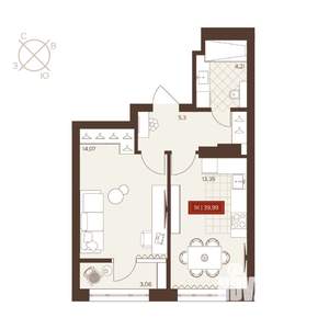 1-к квартира, вторичка, 40м2, 15/24 этаж