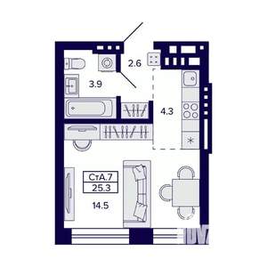 Студия квартира, вторичка, 25м2, 9/11 этаж