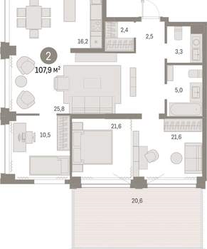 2-к квартира, вторичка, 108м2, 3/30 этаж