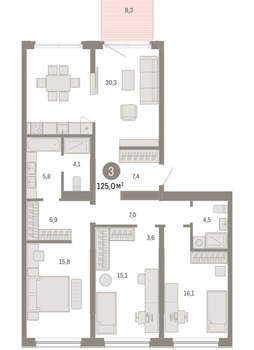 3-к квартира, вторичка, 125м2, 1/15 этаж