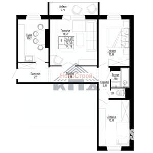 3-к квартира, строящийся дом, 75м2, 3/15 этаж