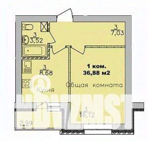 1-к квартира, строящийся дом, 37м2, 2/9 этаж