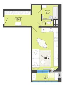 Студия квартира, вторичка, 38м2, 1/18 этаж