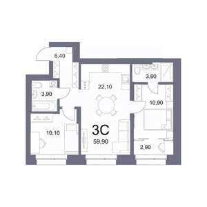 3-к квартира, вторичка, 60м2, 10/25 этаж