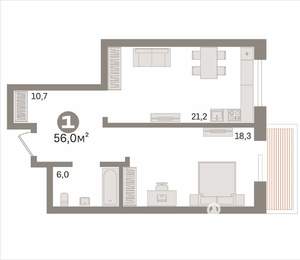 1-к квартира, вторичка, 56м2, 3/20 этаж