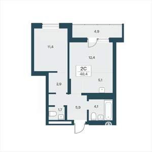 2-к квартира, вторичка, 48м2, 11/17 этаж