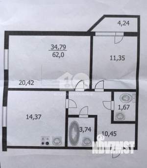 2-к квартира, вторичка, 61м2, 11/25 этаж