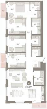 4-к квартира, вторичка, 143м2, 5/14 этаж