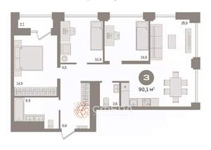 3-к квартира, вторичка, 90м2, 10/30 этаж