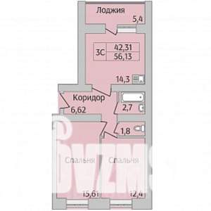 3-к квартира, вторичка, 56м2, 2/12 этаж