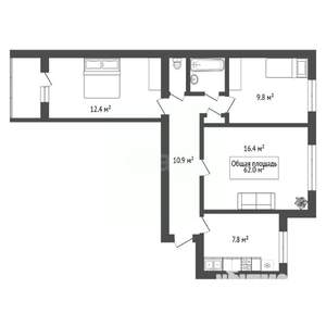 3-к квартира, вторичка, 62м2, 7/9 этаж