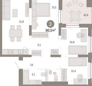 3-к квартира, вторичка, 91м2, 16/17 этаж