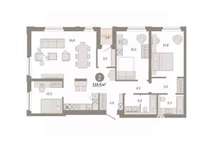 2-к квартира, вторичка, 118м2, 9/9 этаж