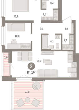 2-к квартира, вторичка, 84м2, 10/15 этаж