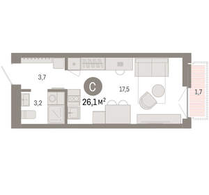 Студия квартира, вторичка, 26м2, 6/23 этаж