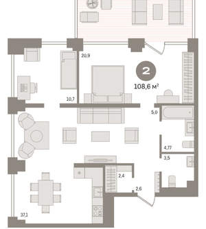 2-к квартира, вторичка, 109м2, 3/30 этаж