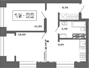2-к квартира, вторичка, 47м2, 19/25 этаж