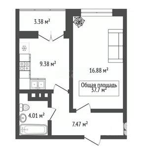 1-к квартира, вторичка, 38м2, 12/25 этаж