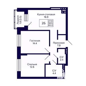 2-к квартира, вторичка, 60м2, 4/10 этаж