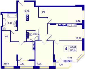 4-к квартира, вторичка, 145м2, 26/26 этаж