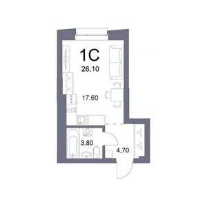 Студия квартира, вторичка, 26м2, 16/25 этаж