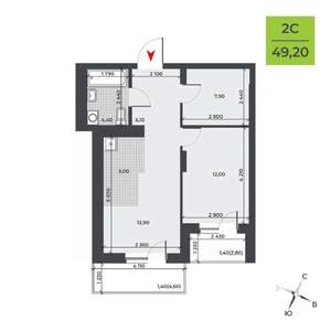 2-к квартира, строящийся дом, 49м2, 3/21 этаж