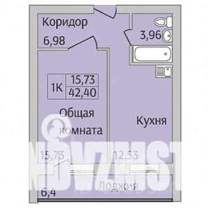 1-к квартира, строящийся дом, 42м2, 10/12 этаж