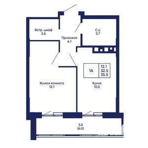 1-к квартира, вторичка, 36м2, 6/14 этаж