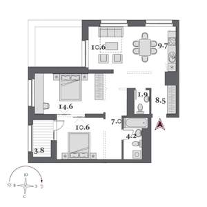 3-к квартира, строящийся дом, 69м2, 21/23 этаж