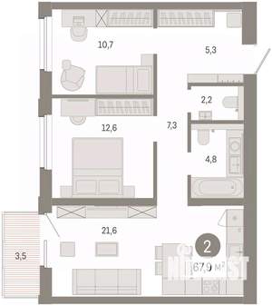 2-к квартира, вторичка, 68м2, 10/14 этаж