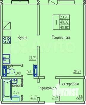 1-к квартира, строящийся дом, 48м2, 10/10 этаж