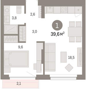 1-к квартира, вторичка, 40м2, 5/12 этаж
