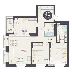 4-к квартира, вторичка, 92м2, 11/25 этаж