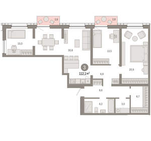 3-к квартира, вторичка, 112м2, 6/17 этаж